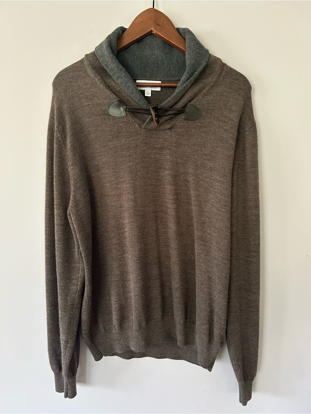 Quiet Luxury Toscano Firenze Made in Italy Brown Wool Toggle Sweater Sz XL GUC